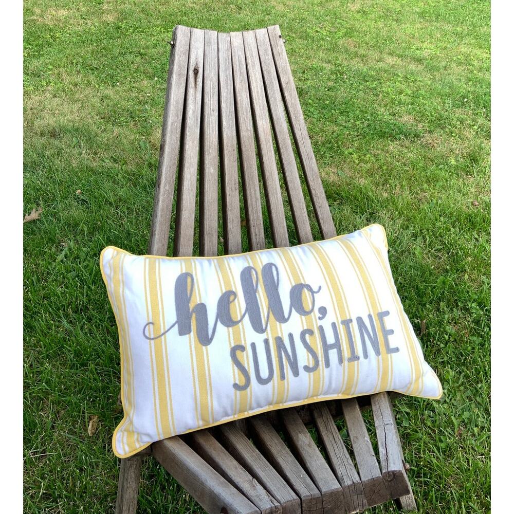 Hello Sunshine Embroidered Yellow Stripe Pillow Rectangle